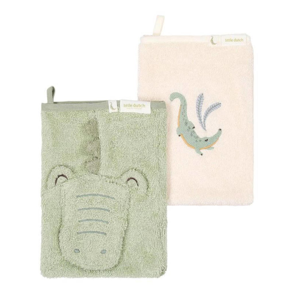 Little Dutch washandjes set van 2 Krokodil - Groen