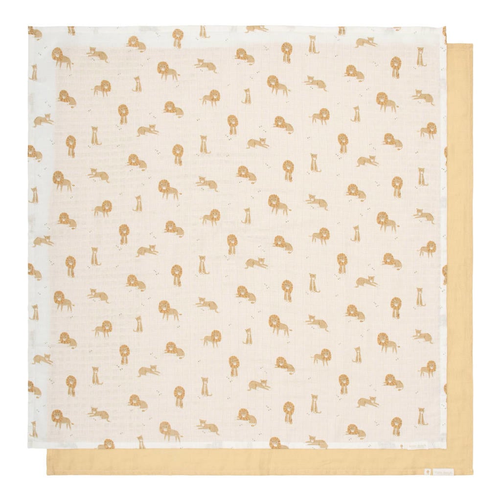 Little Dutch swaddle set van 2 - Geel - 70x70 cm - Safari Leo