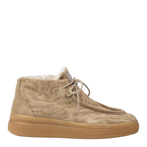 Floris van Bommel Fygi 03.01 suède veterboots met dierenprint taupe