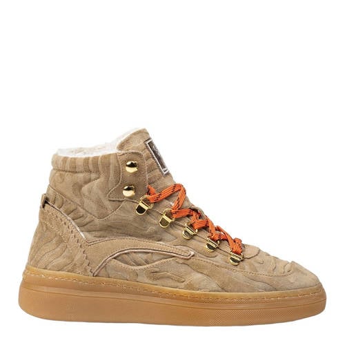 Floris van Bommel 02.01 suède veterboots met dierenprint taupe