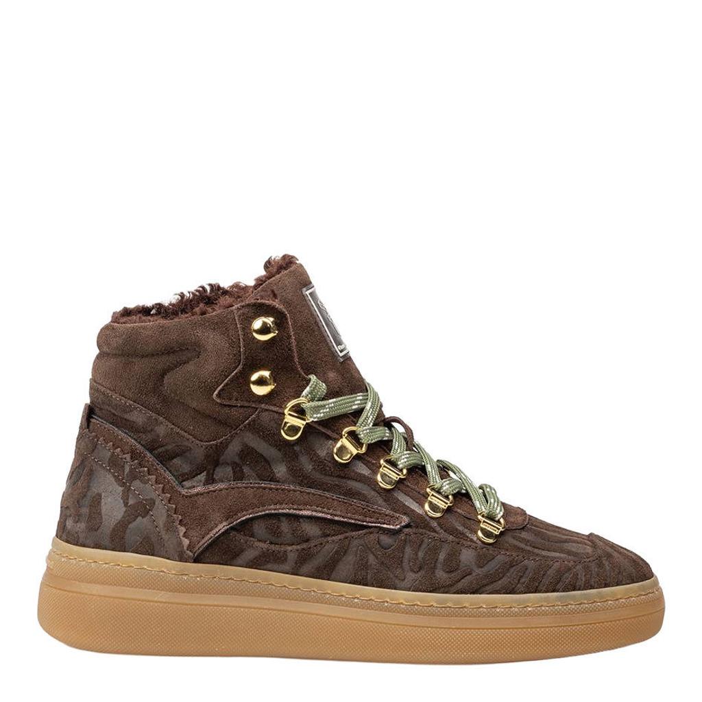 Donkerblauwe dames Floris van Bommel Fygi 02.00 suède veterboots - met bergsluiting en dierenprint