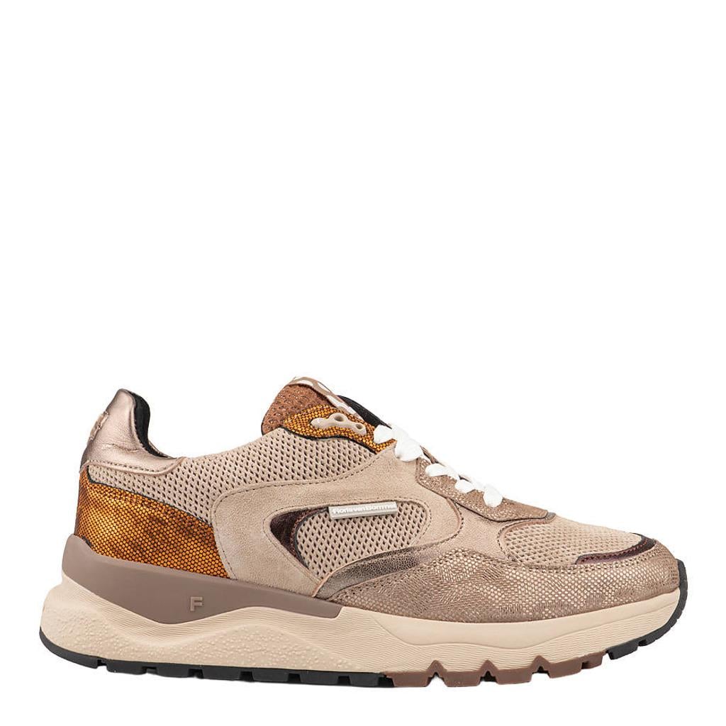 Gouden dames Floris van Bommel Treni suède sneakers - met veters