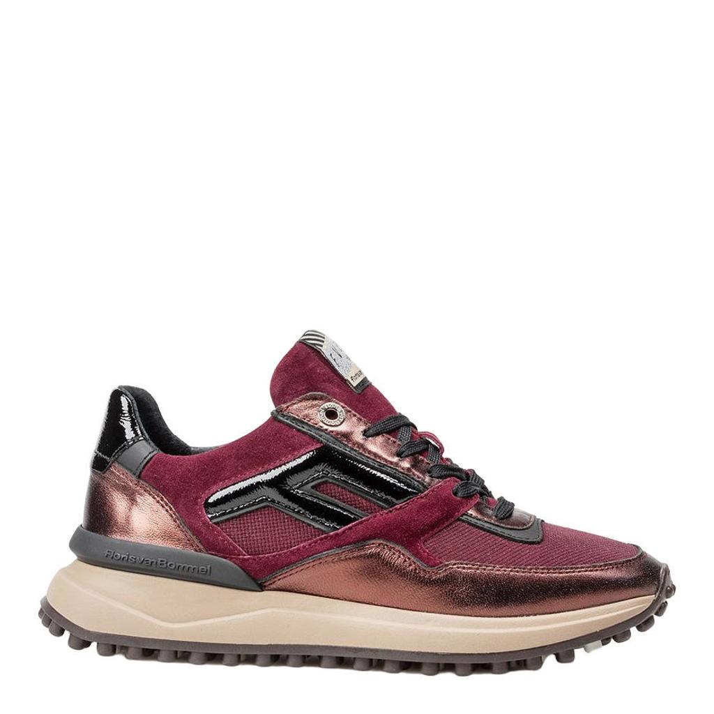 Bordeaux dames Floris van Bommel Noppi 52.05 leren sneakers - met veters
