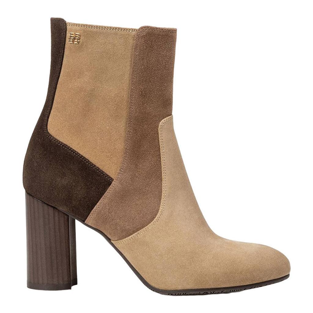 Beige en bruine dames Floris van Bommel Kaci 01.09 suède enkellaarzen met blokhak en - met ritssluiting