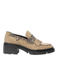 Floris van Bommel suède loafers met blokhak en profielzool - taupe