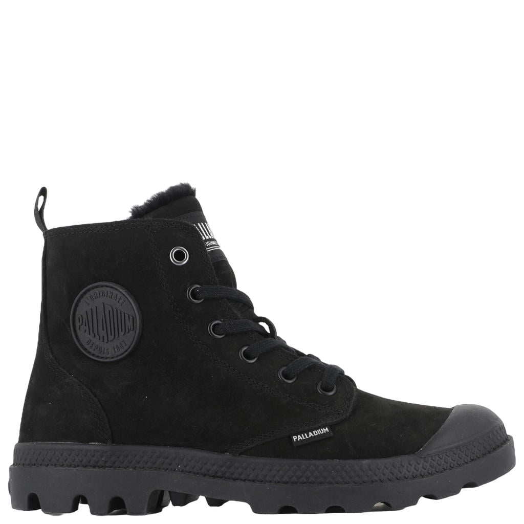 Zwarte dames Palladium PAMPA HI ZIP WL leren sneakers met profielzool en logo - van suède