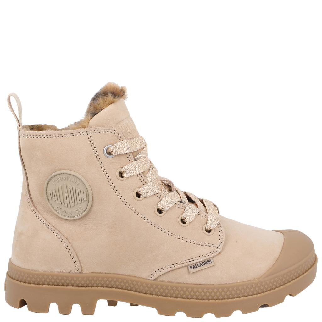 Beige dames Palladium PAMPA HI ZIP WL WILD leren sneakers met profielzool -