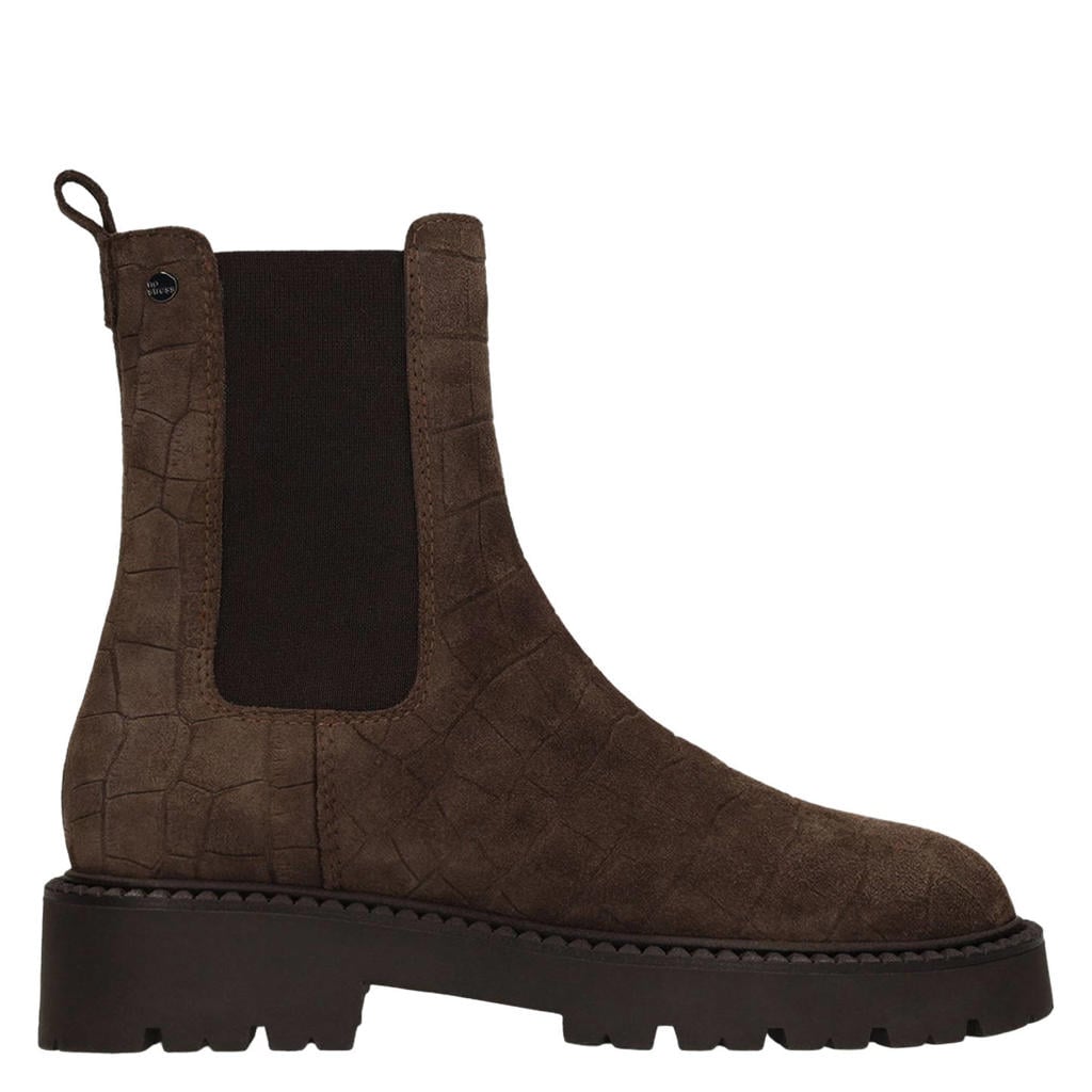 No Stress leren chelsea boots met profielzool en dierenprint - donkerbruin