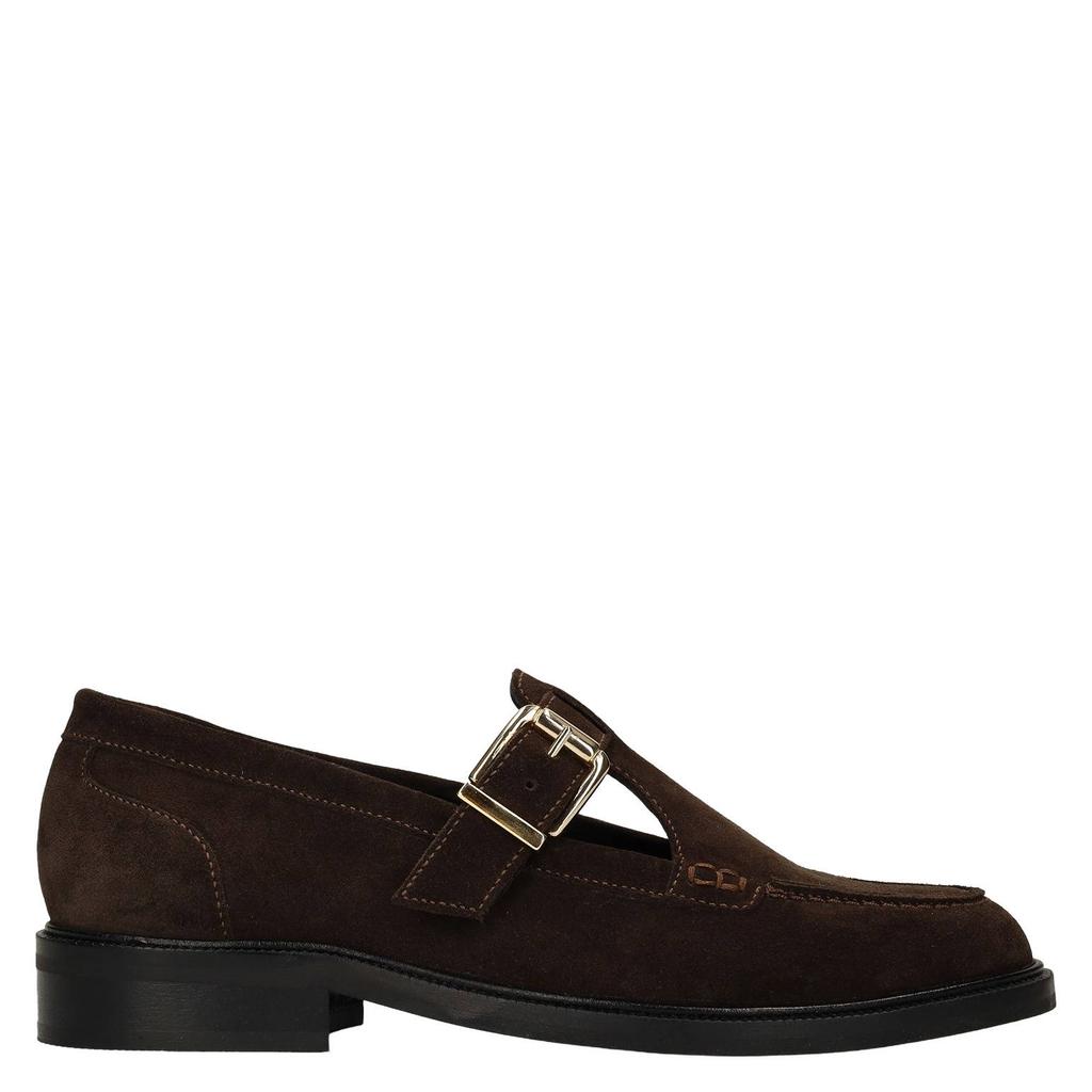 Donkerblauwe dames Manfield suède loafers - met gesp