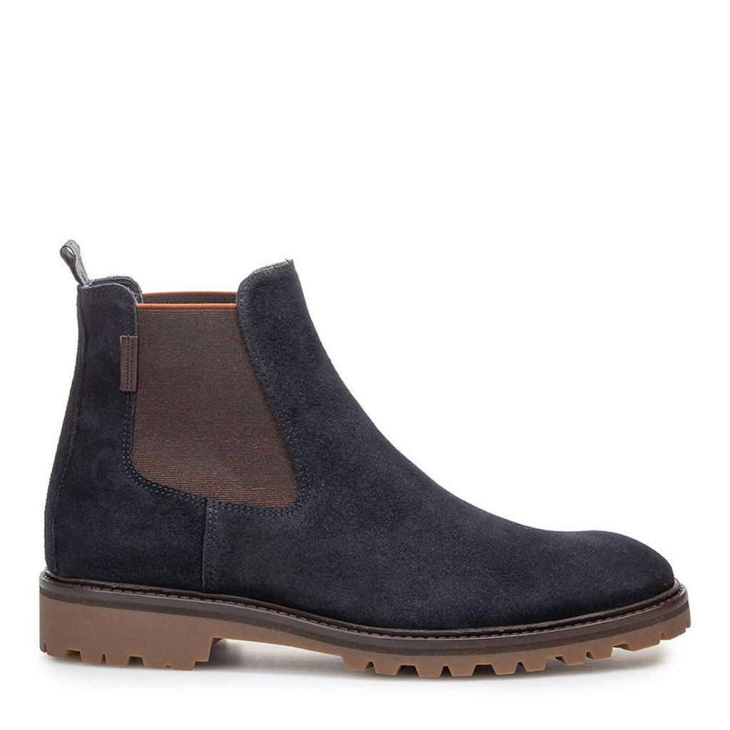 Floris van Bommel 04.27 suède chelsea boots met profielzool - donkerblauw
