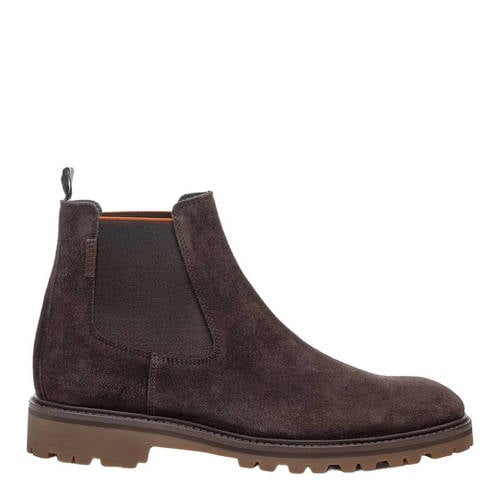 Floris van Bommel Sturdi suède chelsea boots met profielzool donkerbruin