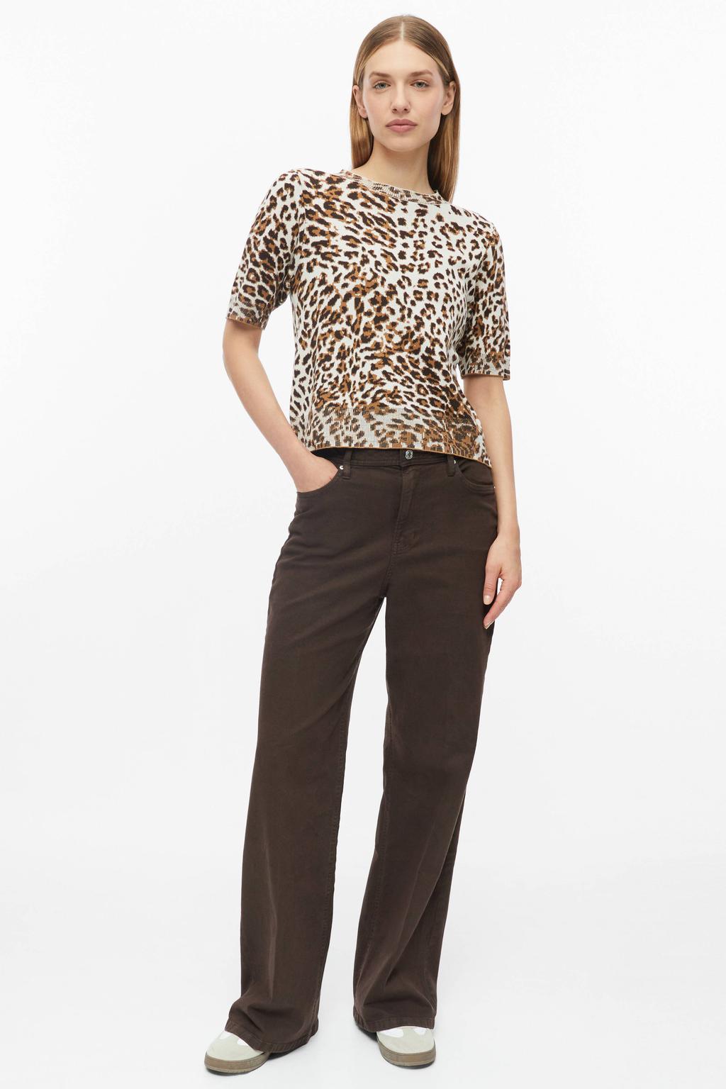 Bruine dames s.Oliver trui van acryl met dierenprint, lange mouwen en ronde hals