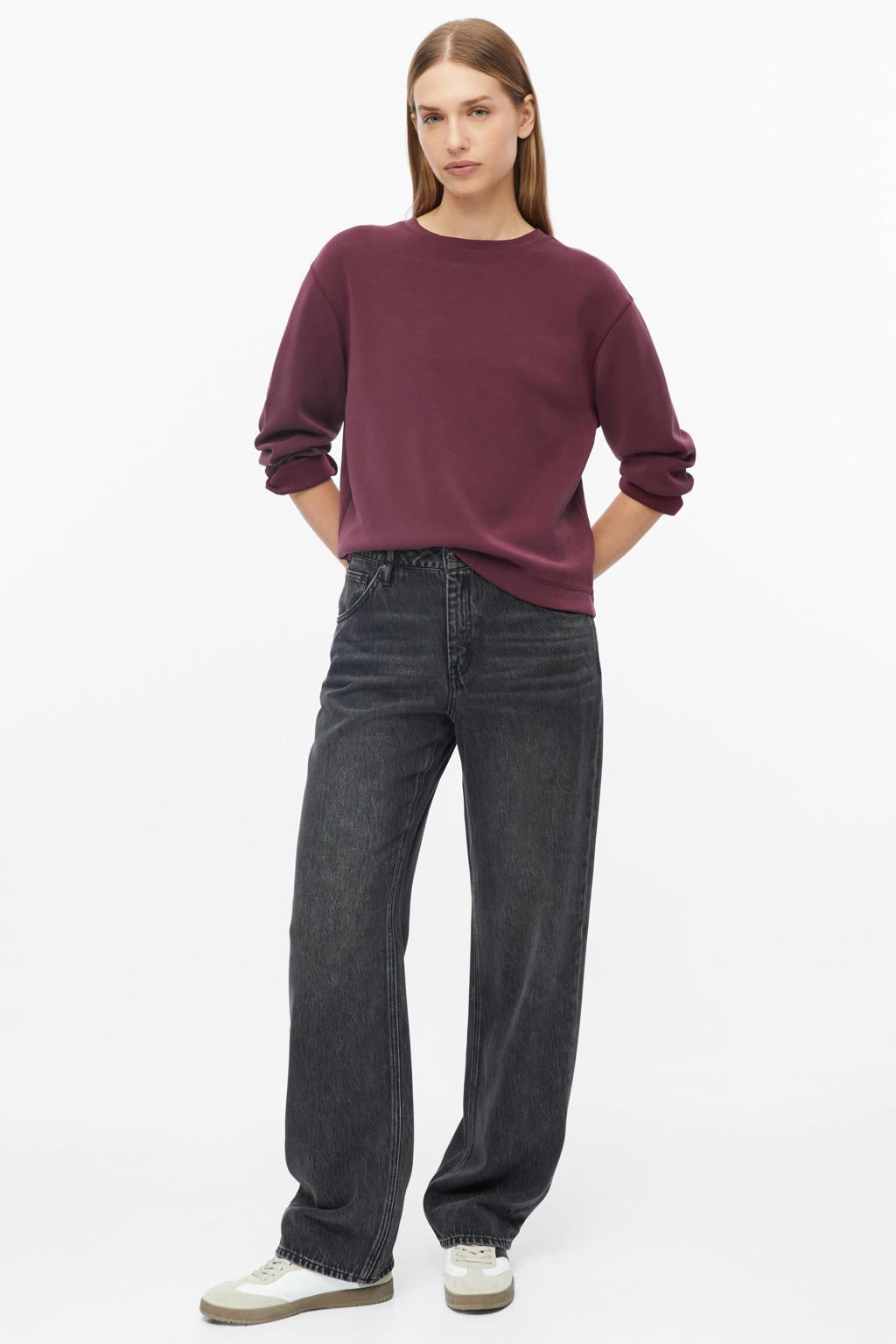 Aubergine dames s.Oliver sweater van modal met effen, lange mouwen en ronde hals
