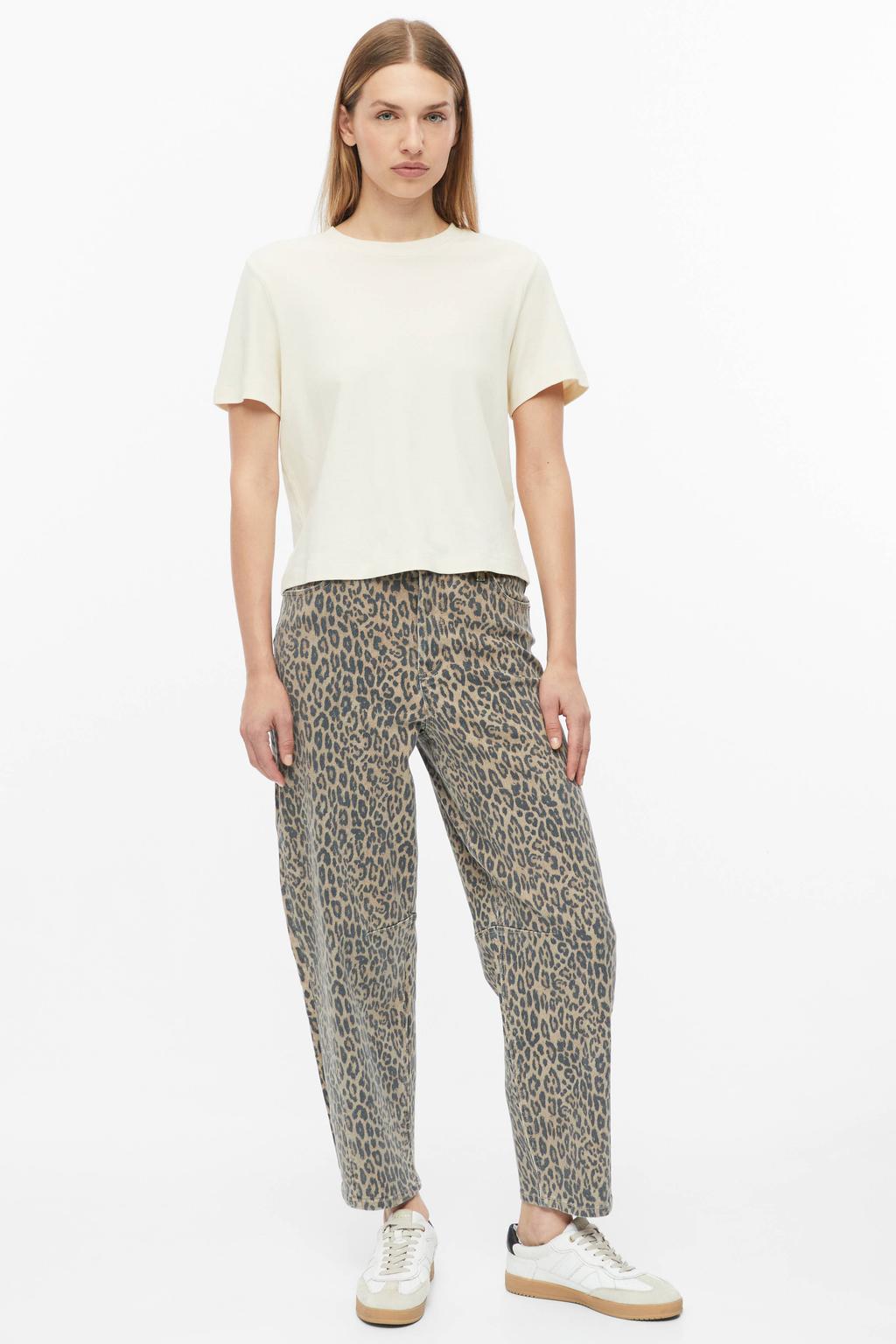 Bruine dames s.Oliver barrel jeans van denim met regular waist, rits- en knoopsluiting en dierenprint
