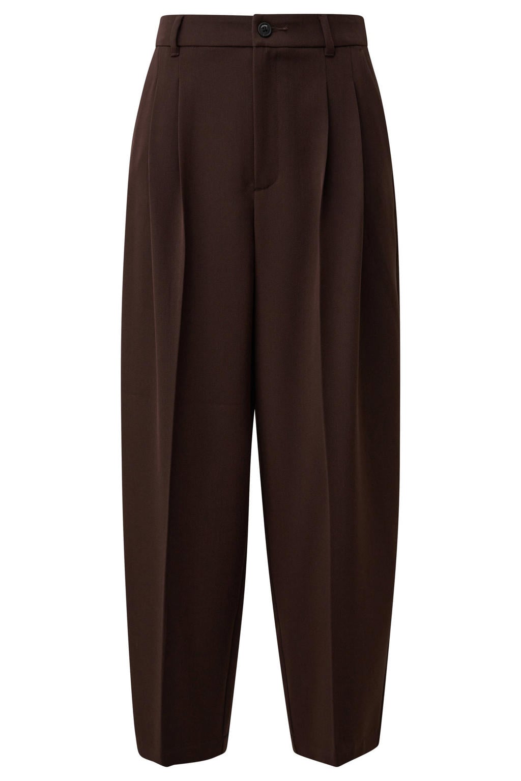 s.Oliver barrel cropped pantalon met plooien - donkerbruin