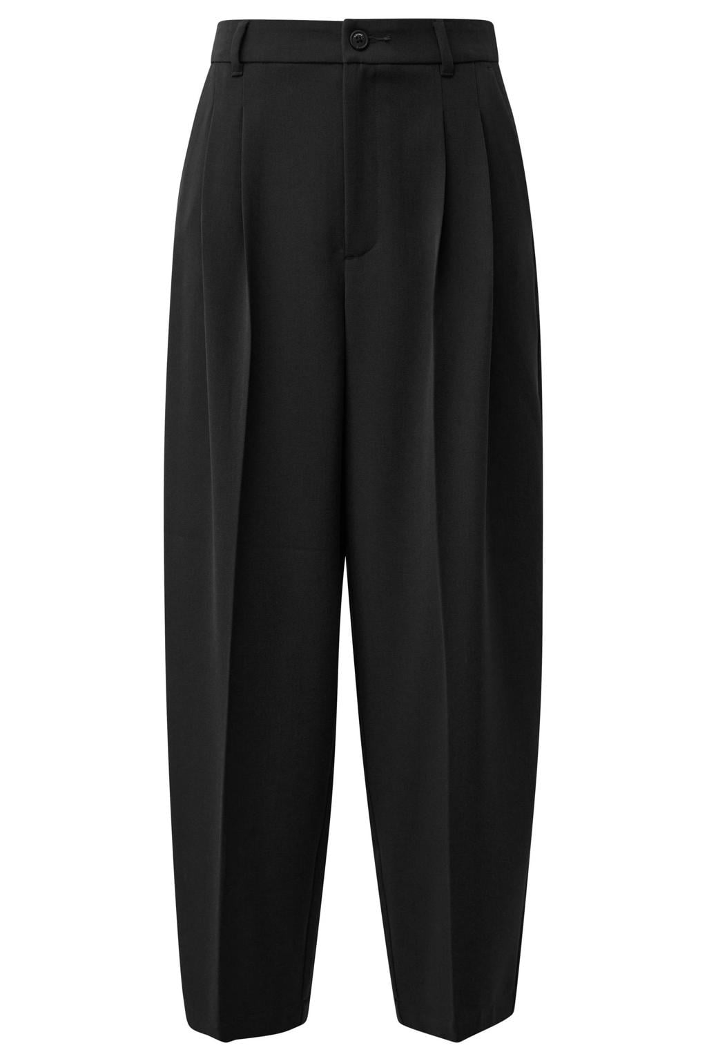 Zwarte dames s.Oliver barrel cropped pantalon van polyester met high waist, rits- en knoopsluiting en effen