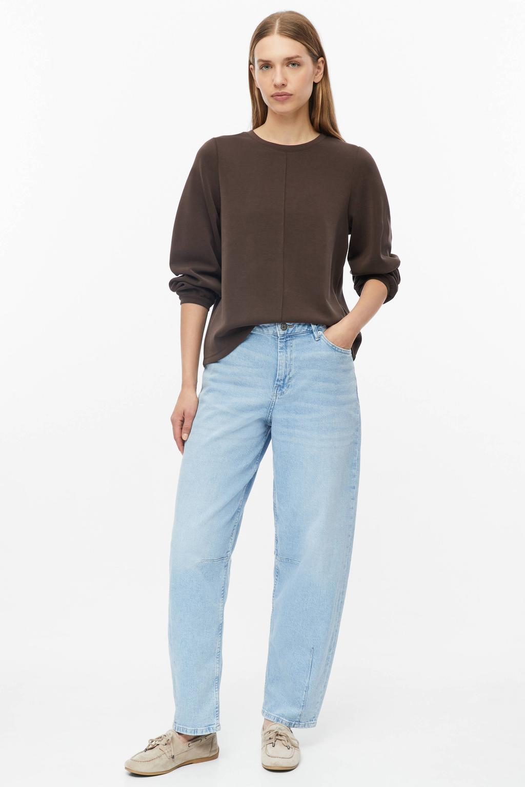 Bruine dames s.Oliver sweater van modal met effen, lange mouwen en ronde hals