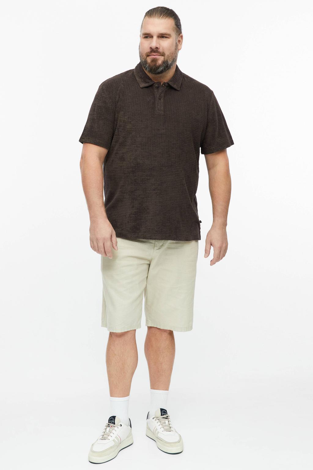 Donkerblauwe heren s.Oliver Big Size regular fit polo van badstof met effen, korte mouwen en textuur
