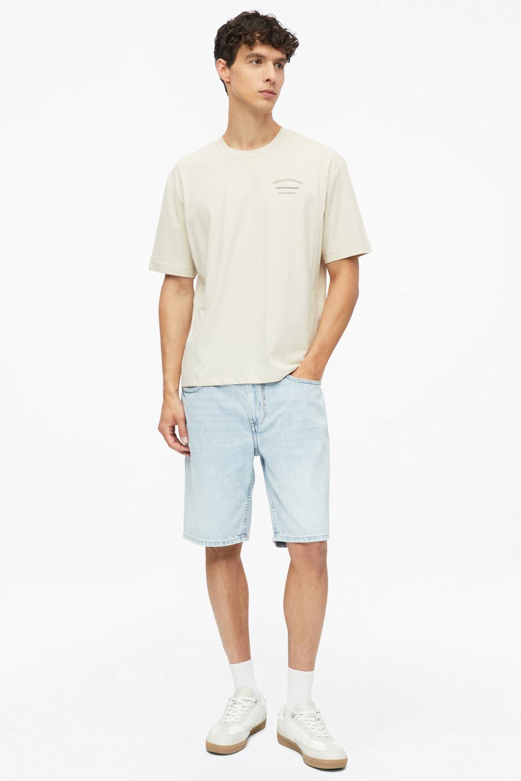 Ecru heren s.Oliver regular fit T-shirt van katoen met korte mouwen en ronde hals