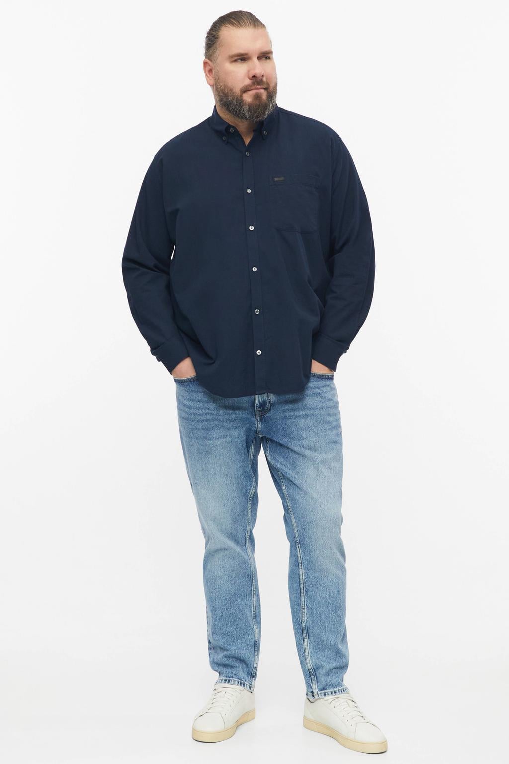 s.Oliver Big Size loose fit casual overhemd - blauwzwart