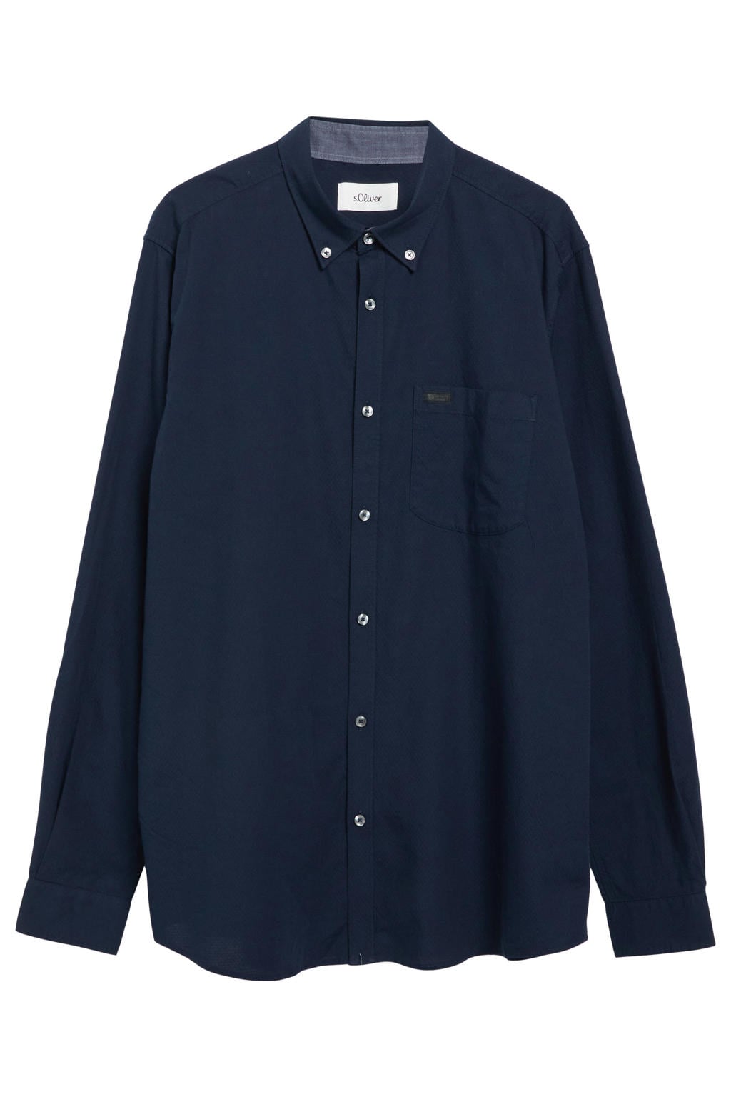 Donkerblauwe heren s.Oliver Big Size loose fit casual overhemd zwart van katoen met effen, lange mouwen en klassieke kraag