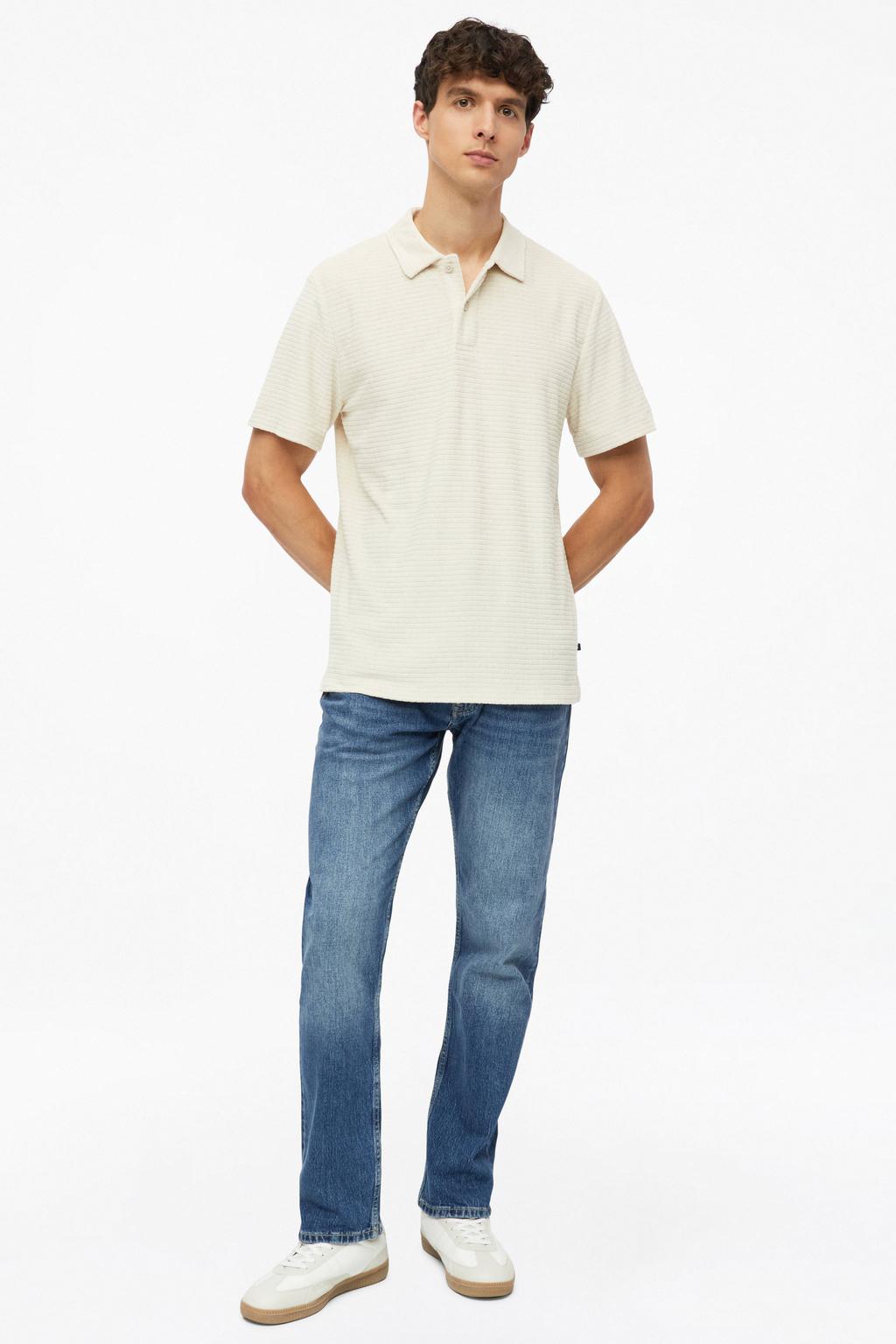 Ecru heren s.Oliver regular fit polo van badstof met effen, korte mouwen en textuur