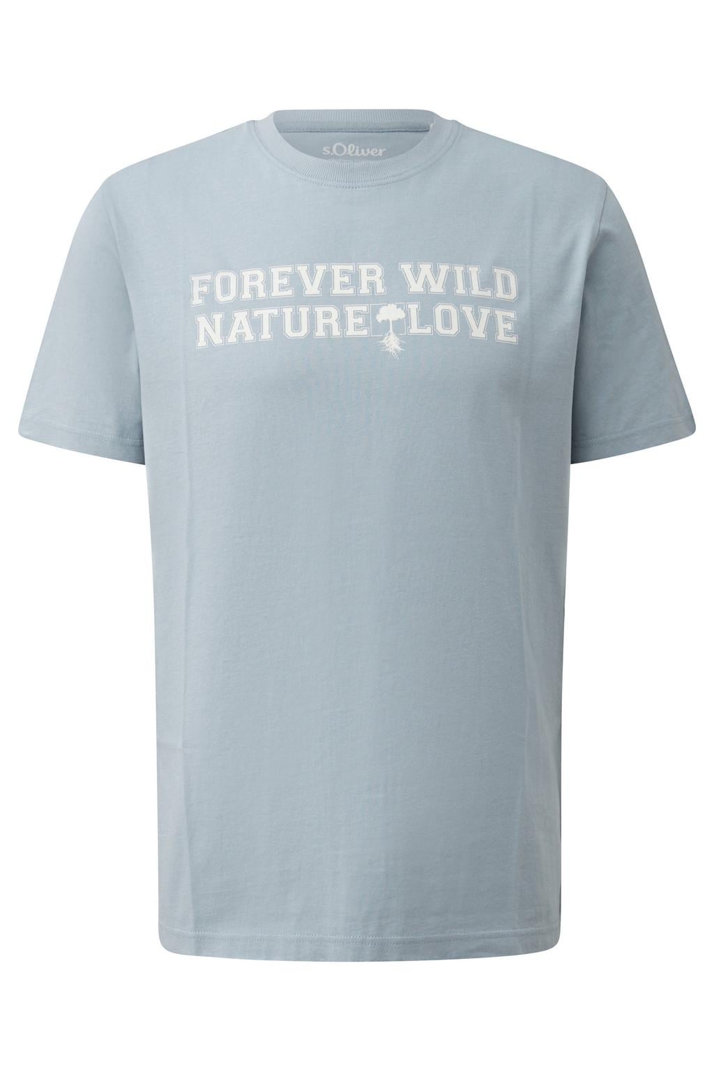 Lichtblauwe heren s.Oliver regular fit T-shirt van katoen met effen, korte mouwen, ronde hals en geribde boorden