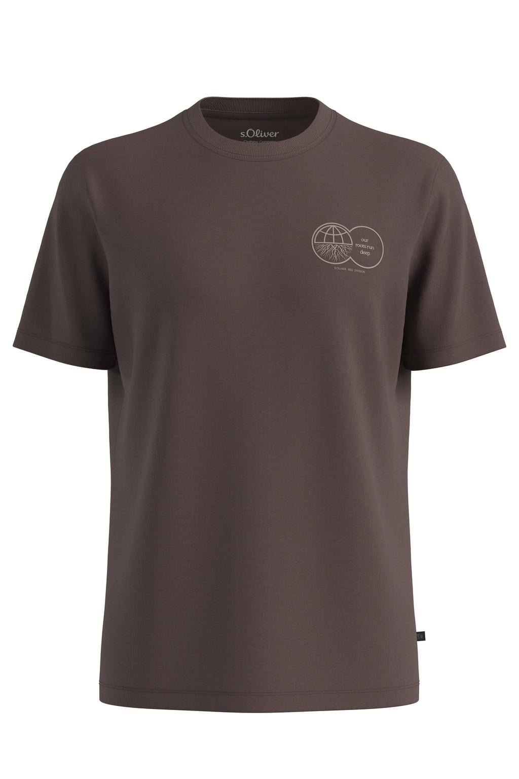 Donkerblauwe heren s.Oliver regular fit T-shirt van katoen met effen, korte mouwen, ronde hals en geribde boorden