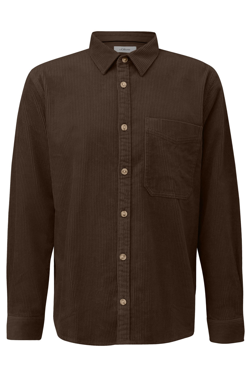 Donkerblauwe heren s.Oliver corduroy relaxed fit overhemd met effen, lange mouwen en klassieke kraag