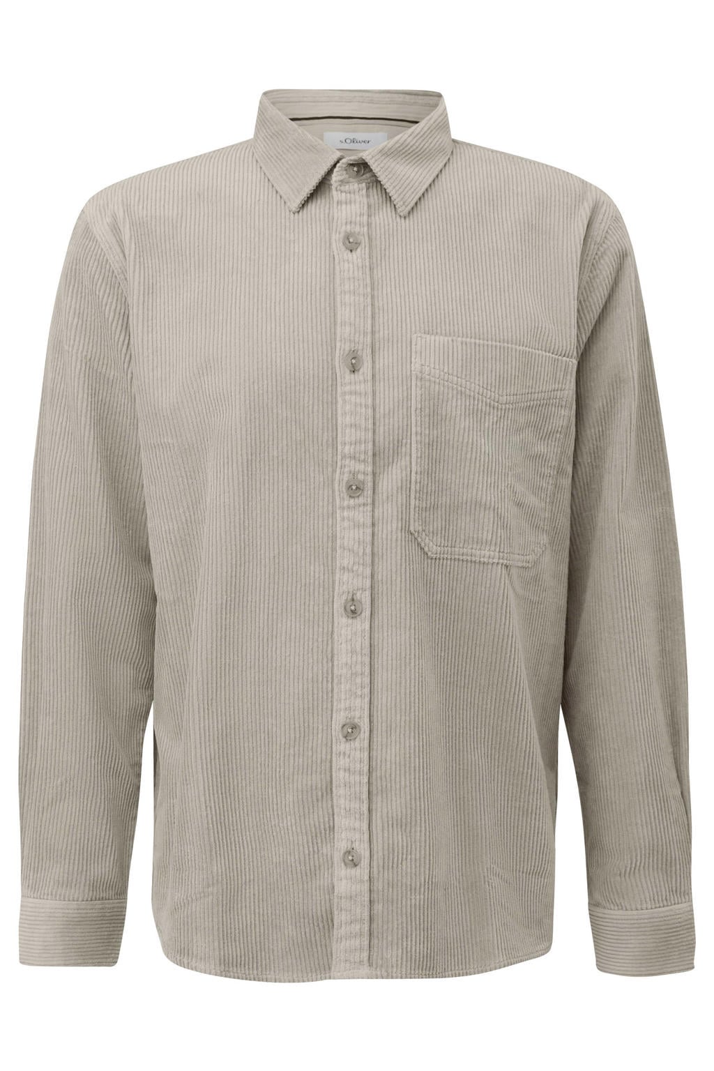 Lichtgrijze heren s.Oliver relaxed fit corduroy overhemd met effen, lange mouwen en klassieke kraag