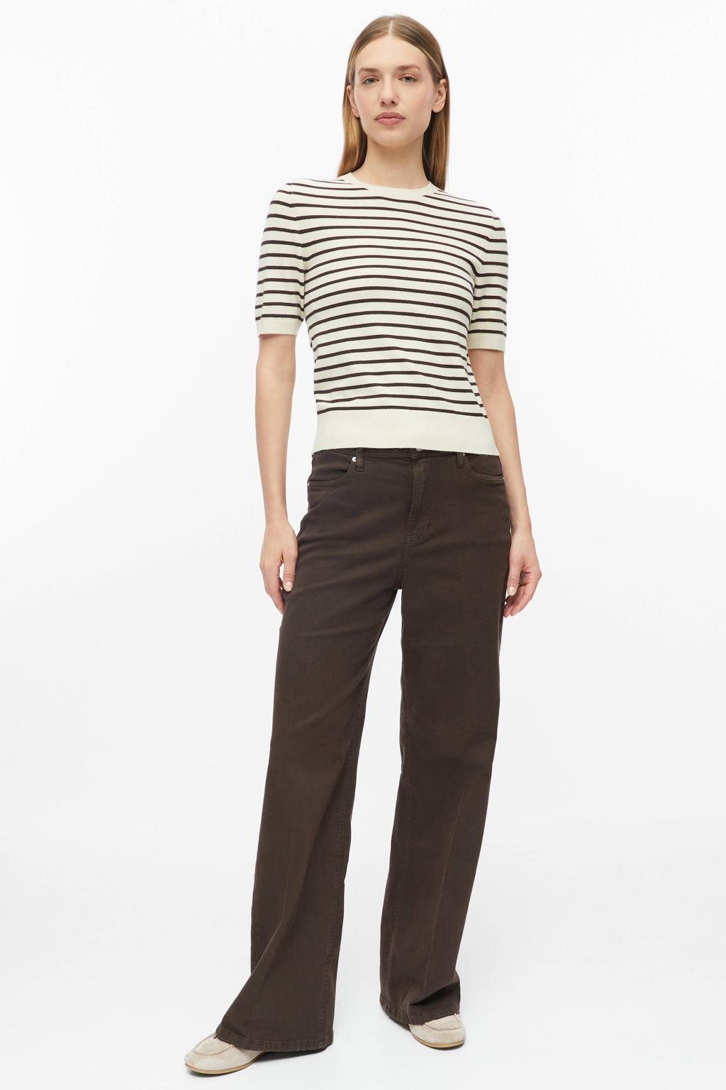 Beige en bruine dames s.Oliver gebreide gestreepte trui van viscose met lange mouwen en ronde hals