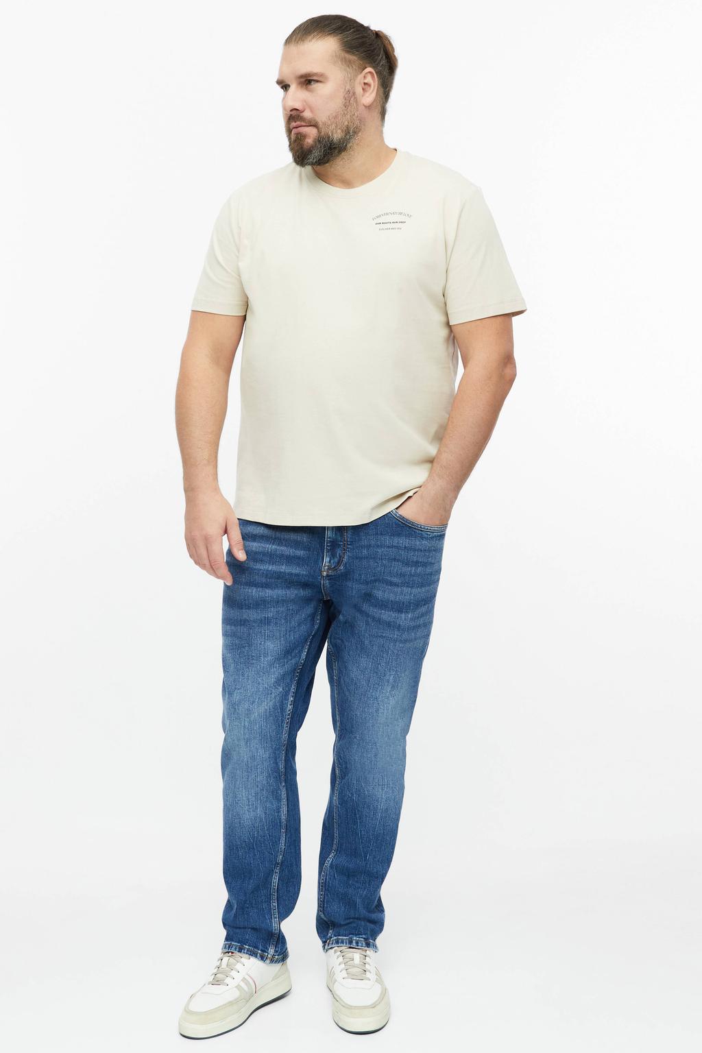 Ecru heren s.Oliver Big Size relaxed fit T-shirt van katoen met korte mouwen en ronde hals