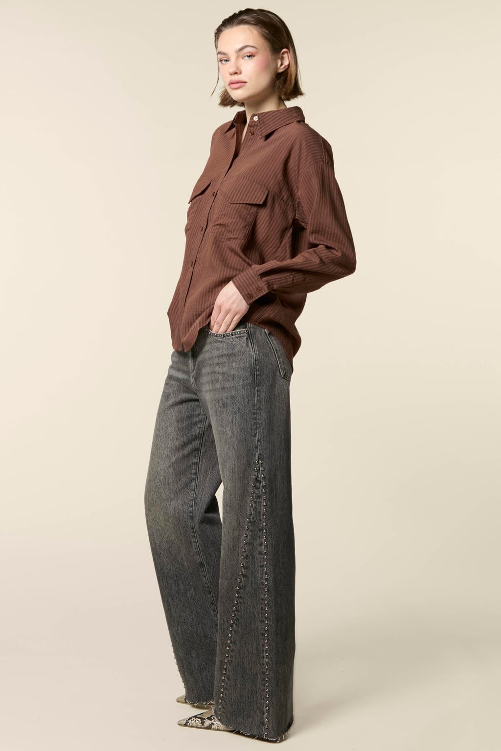 Grey denim dames Homage to Denim straight leg jeans met rits- en knoopsluiting en effen
