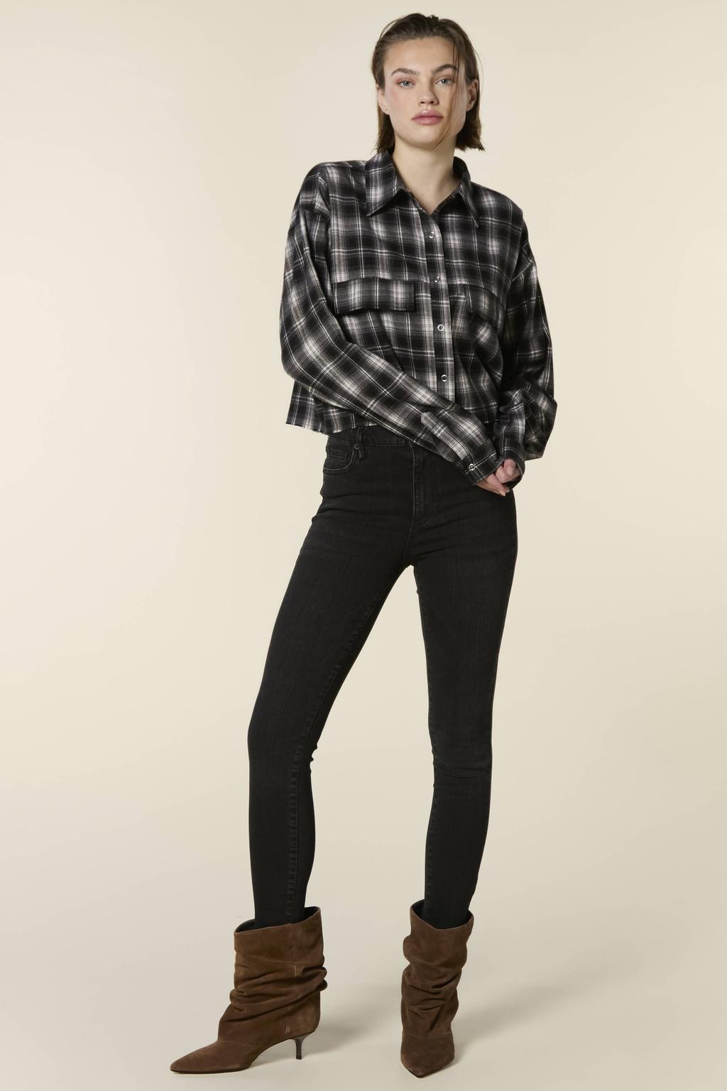 Black denim dames Homage to Denim skinny jeans met high waist, rits- en knoopsluiting en effen