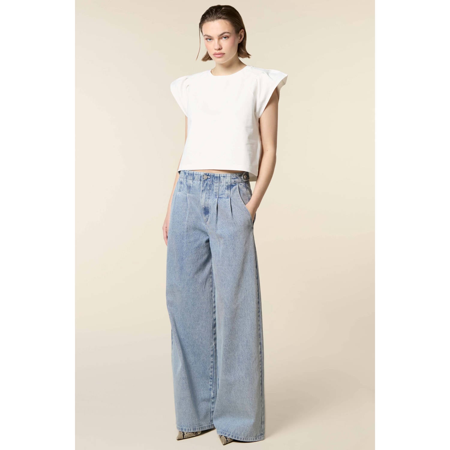 Homage to Denim vintage wide leg jeans met plooien