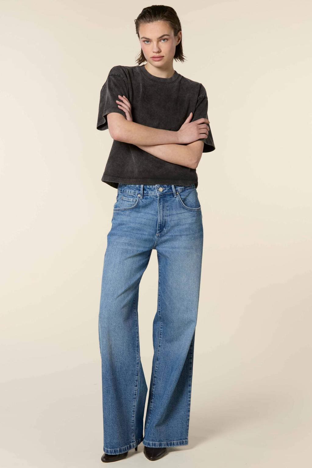 Medium blue denim dames Homage to Denim wide leg jeans met rits- en knoopsluiting en effen