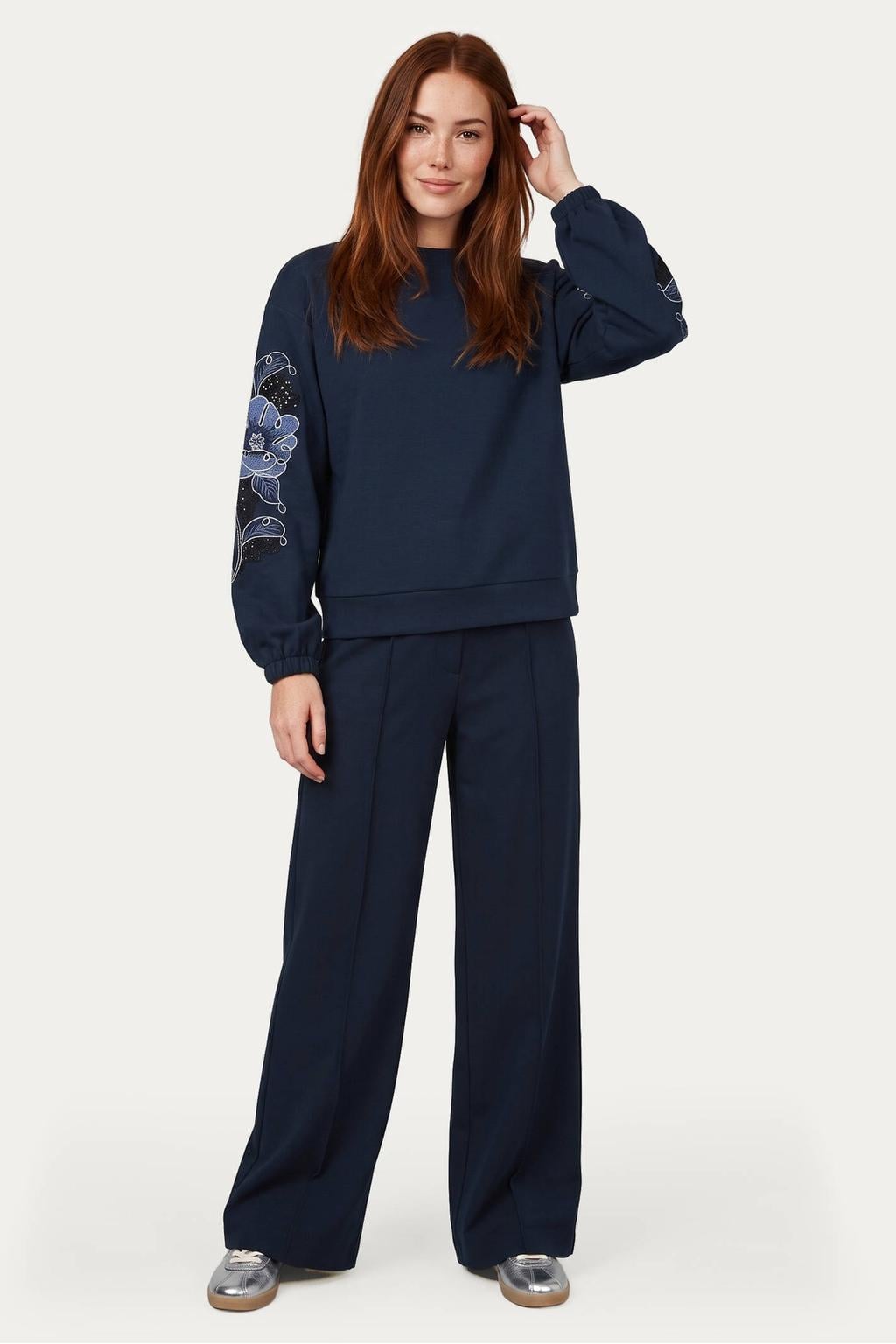G-maxx gebloemde sweater - donkerblauw