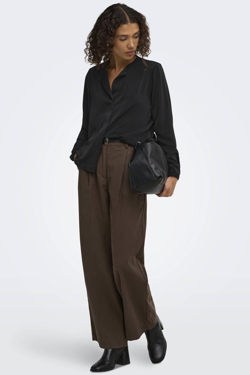 Zwarte dames JDY top van polyester met effen, lange mouwen, V-hals en geweven detail