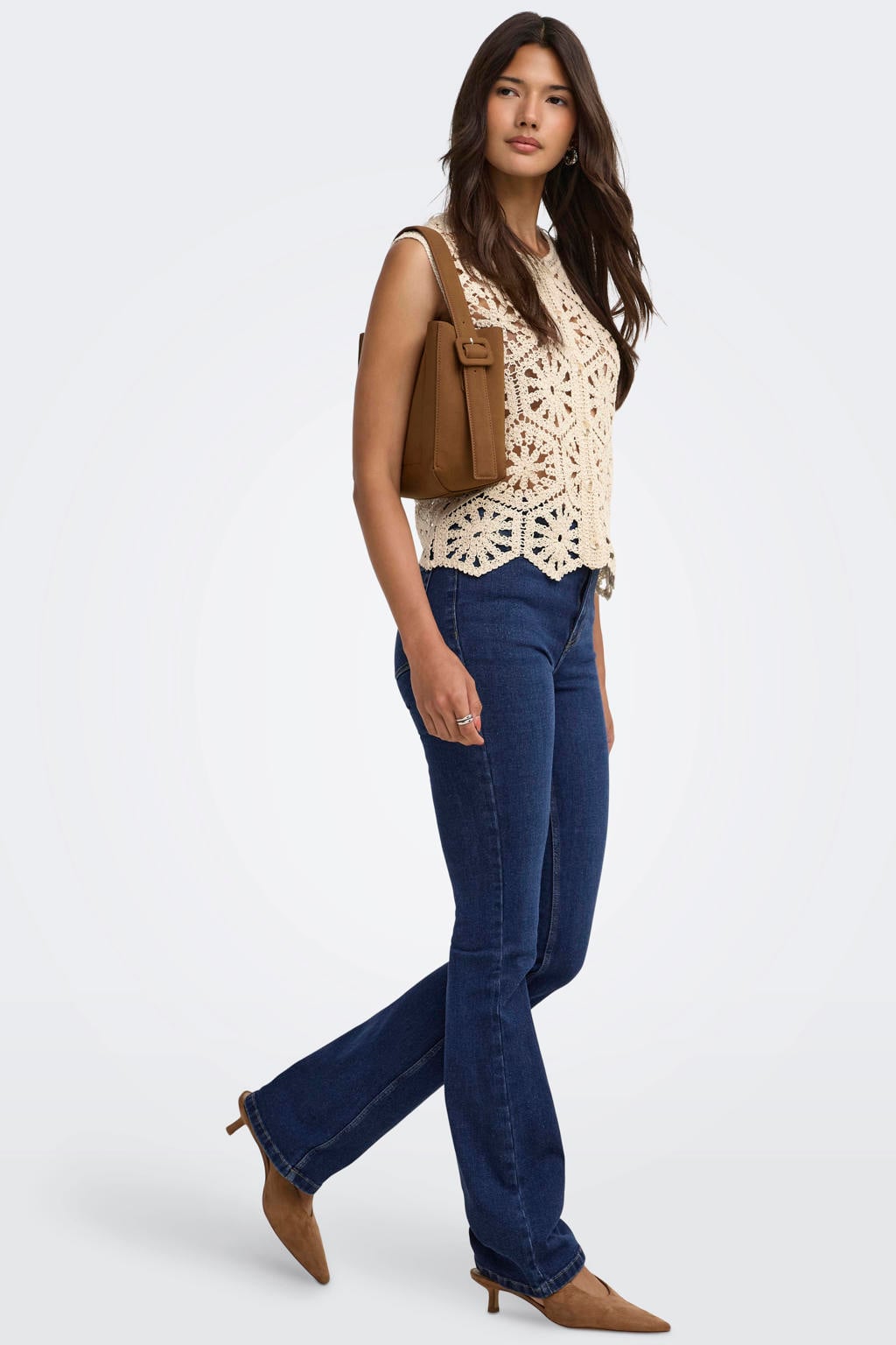 Dark blue denim dames JDY Jdyfrida Hw Skinny Bootcut Dnm Noos flared jeans met regular waist en effen
