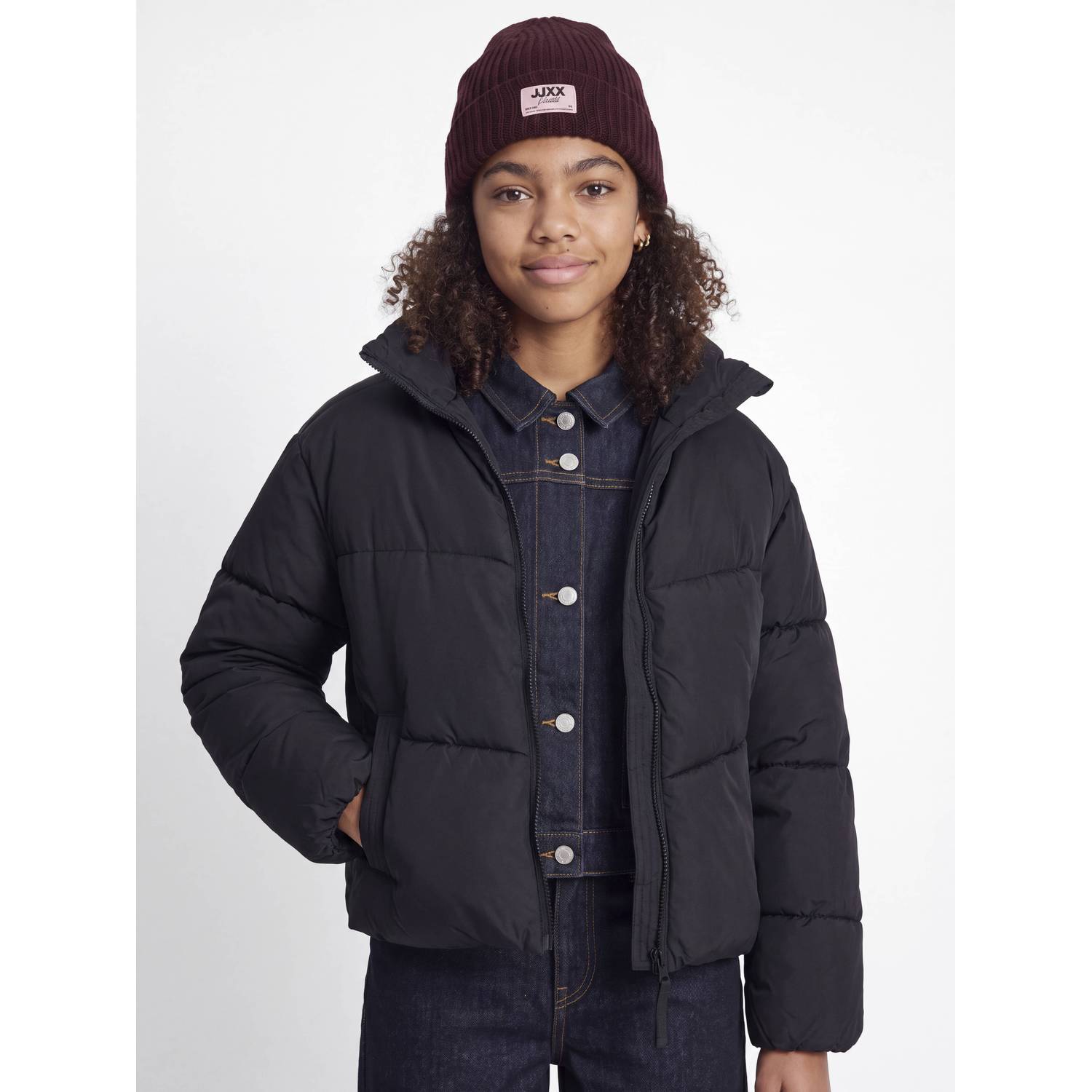JJXX GIRL JXOTHELIA gebreide muts met logo donkerrood