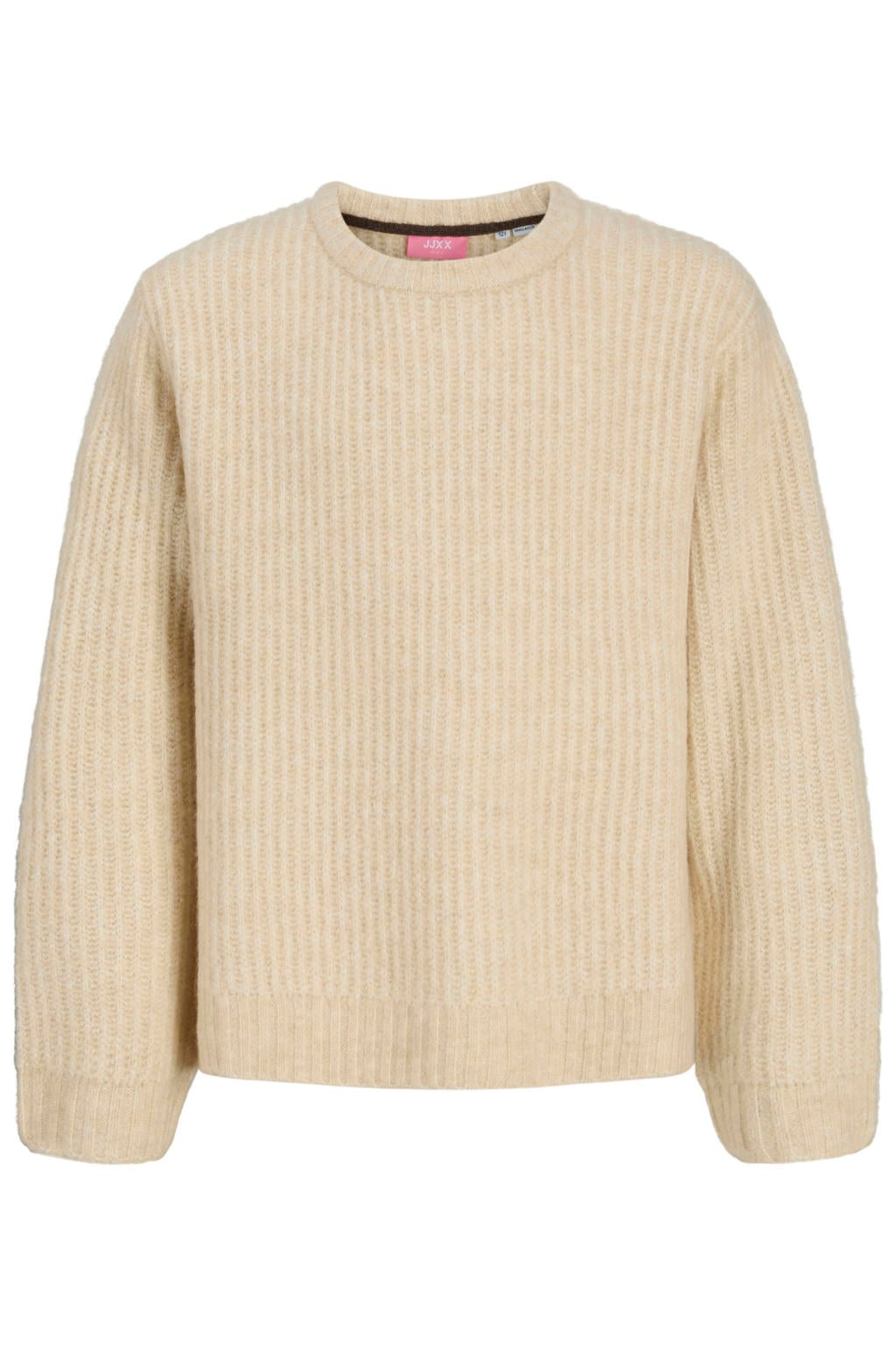 Beige meisjes JJXX GIRL gebreide trui van polyester met effen, lange mouwen en ronde hals