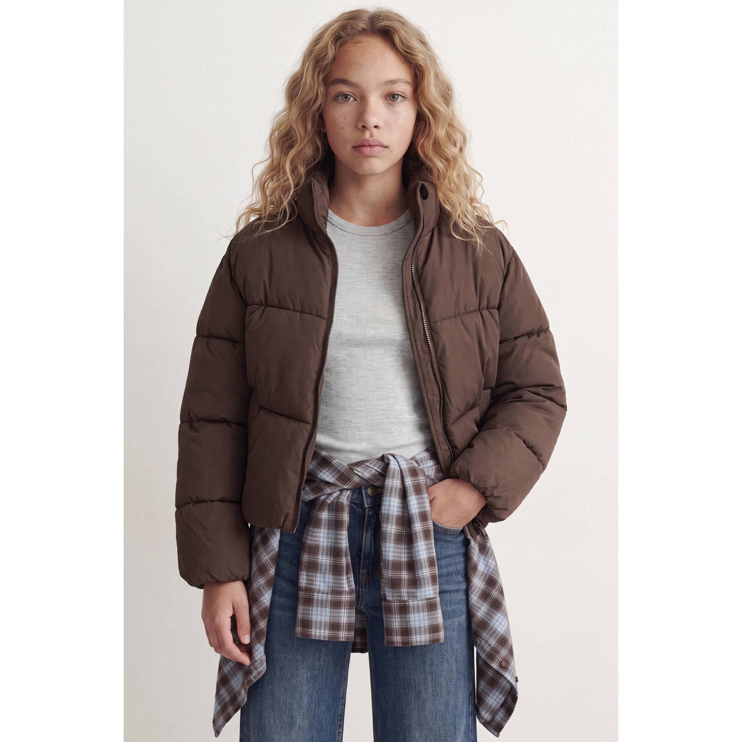 JJXX GIRL pufferjas donkerbruin