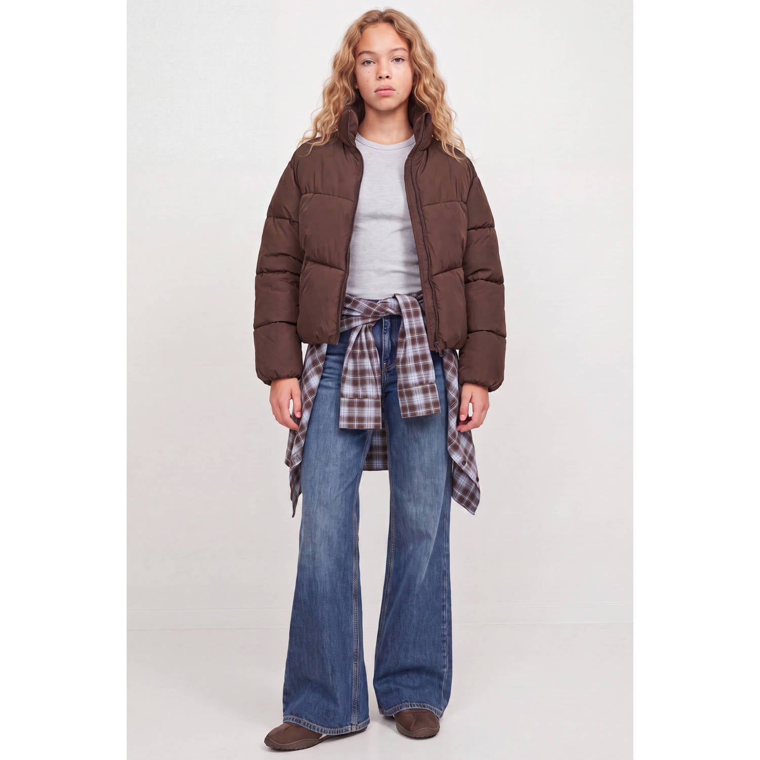 JJXX GIRL pufferjas donkerbruin