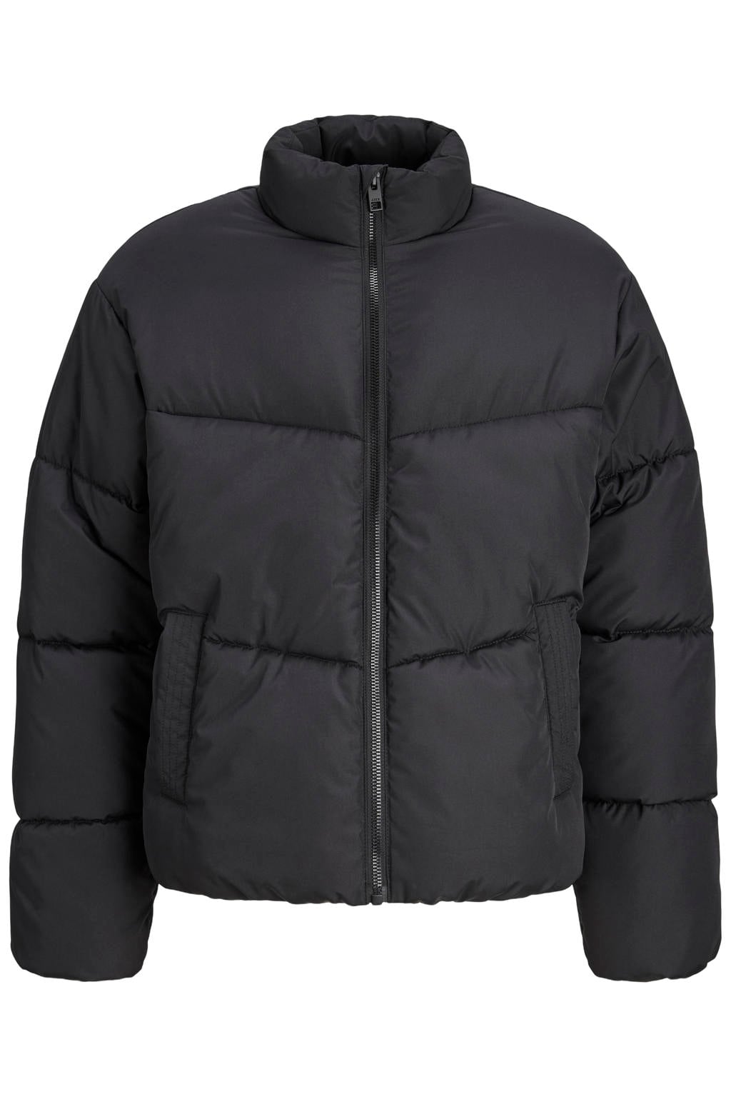Zwarte meisjes JJXX GIRL pufferjas van polyester met effen, lange mouwen, opstaande kraag en ritssluiting