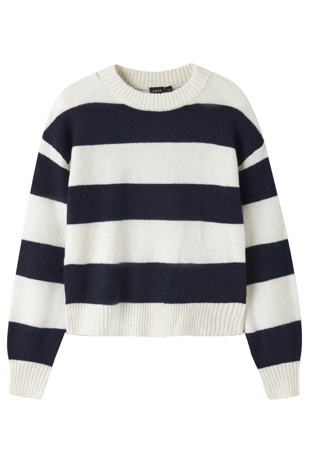 LMTD gestreepte gebreide trui met wol - donkerblauw