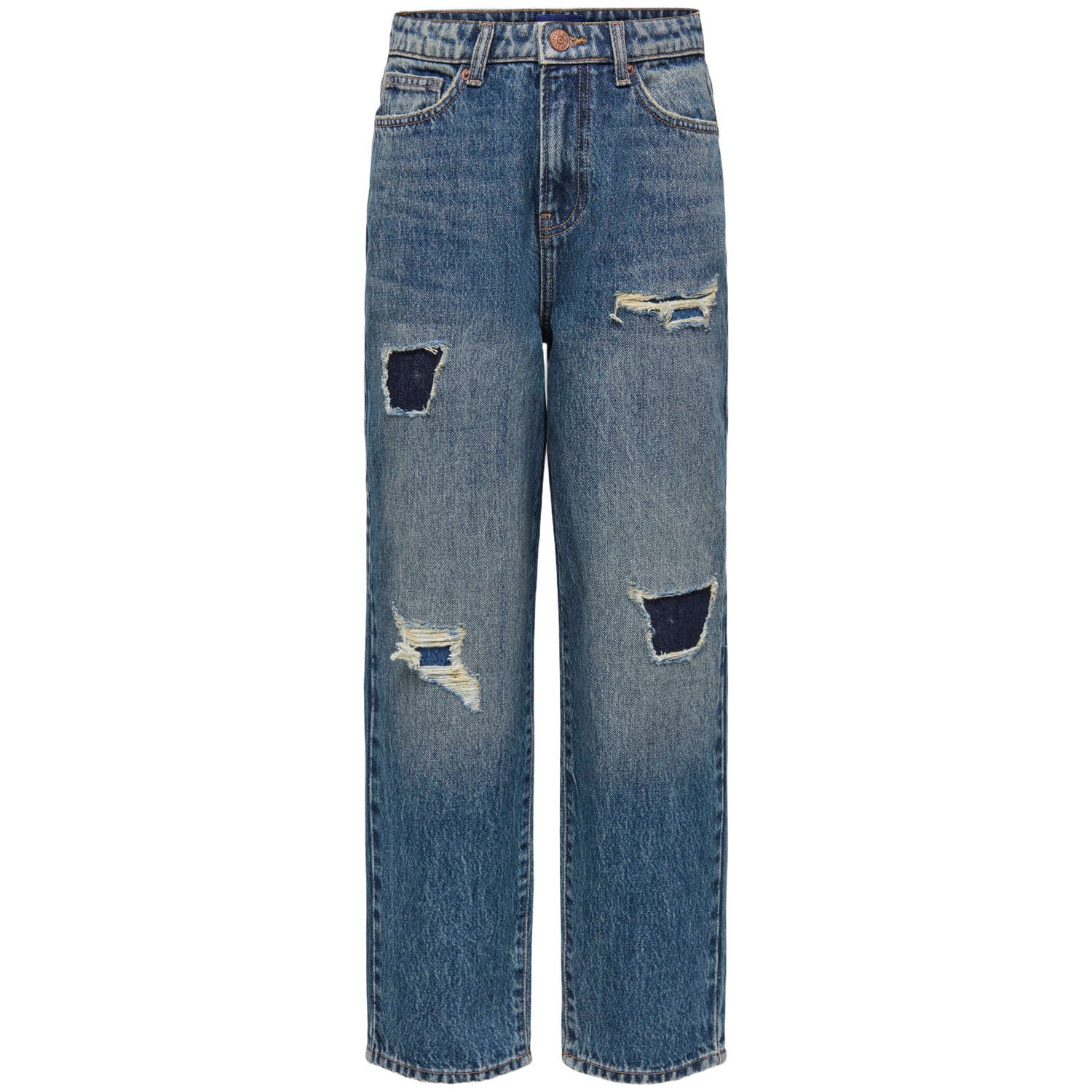 ONLY & SONS JUNIOR OSJEDGE ripped straight leg jeans met slijtage donkerblauw denim