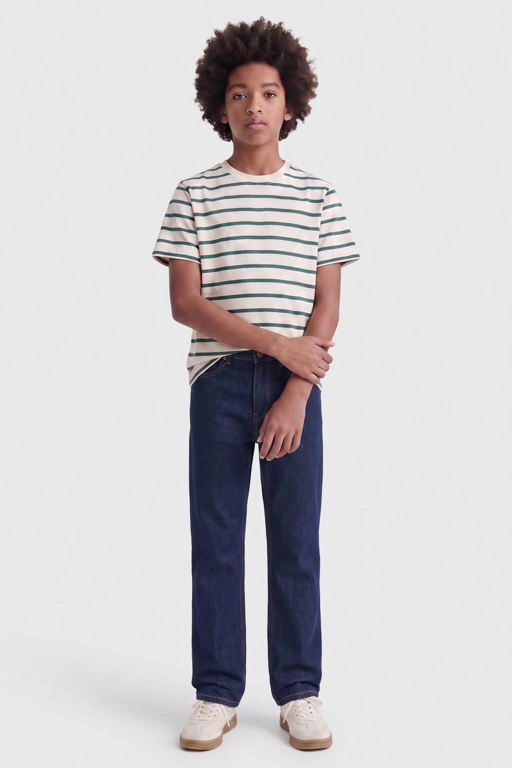 Dark blue denim jongens ONLY & SONS JUNIOR straight leg jeans van denim met rits- en knoopsluiting en effen