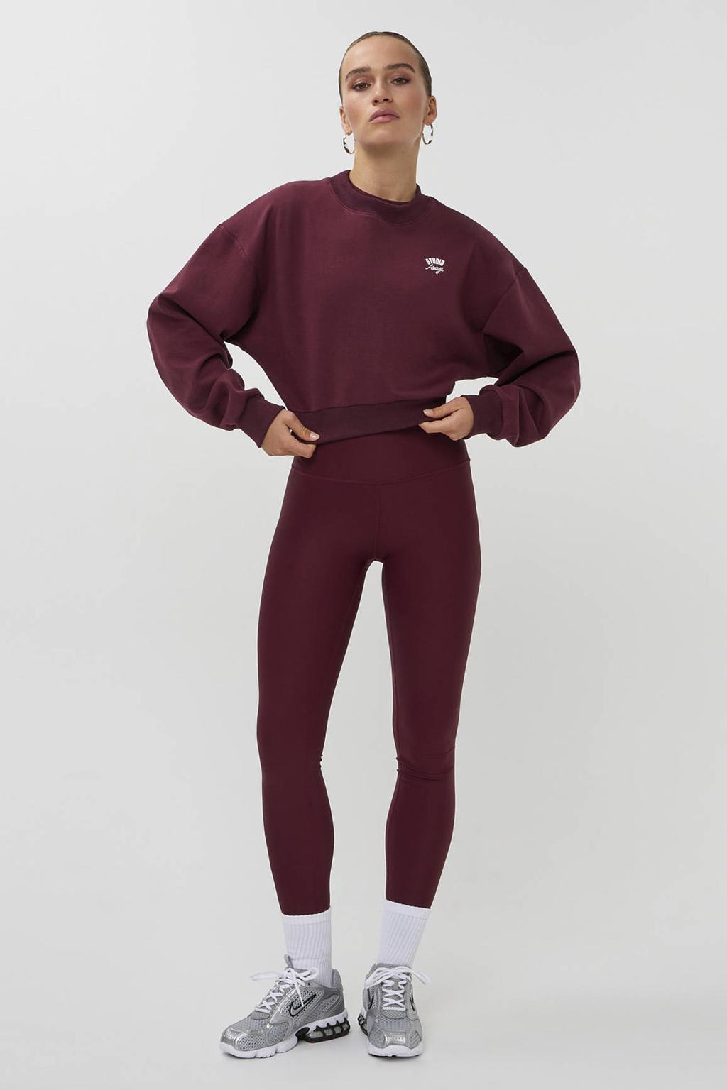 Donkerrode dames Studio AMAYA sweater van katoen met effen, lange mouwen en ronde hals
