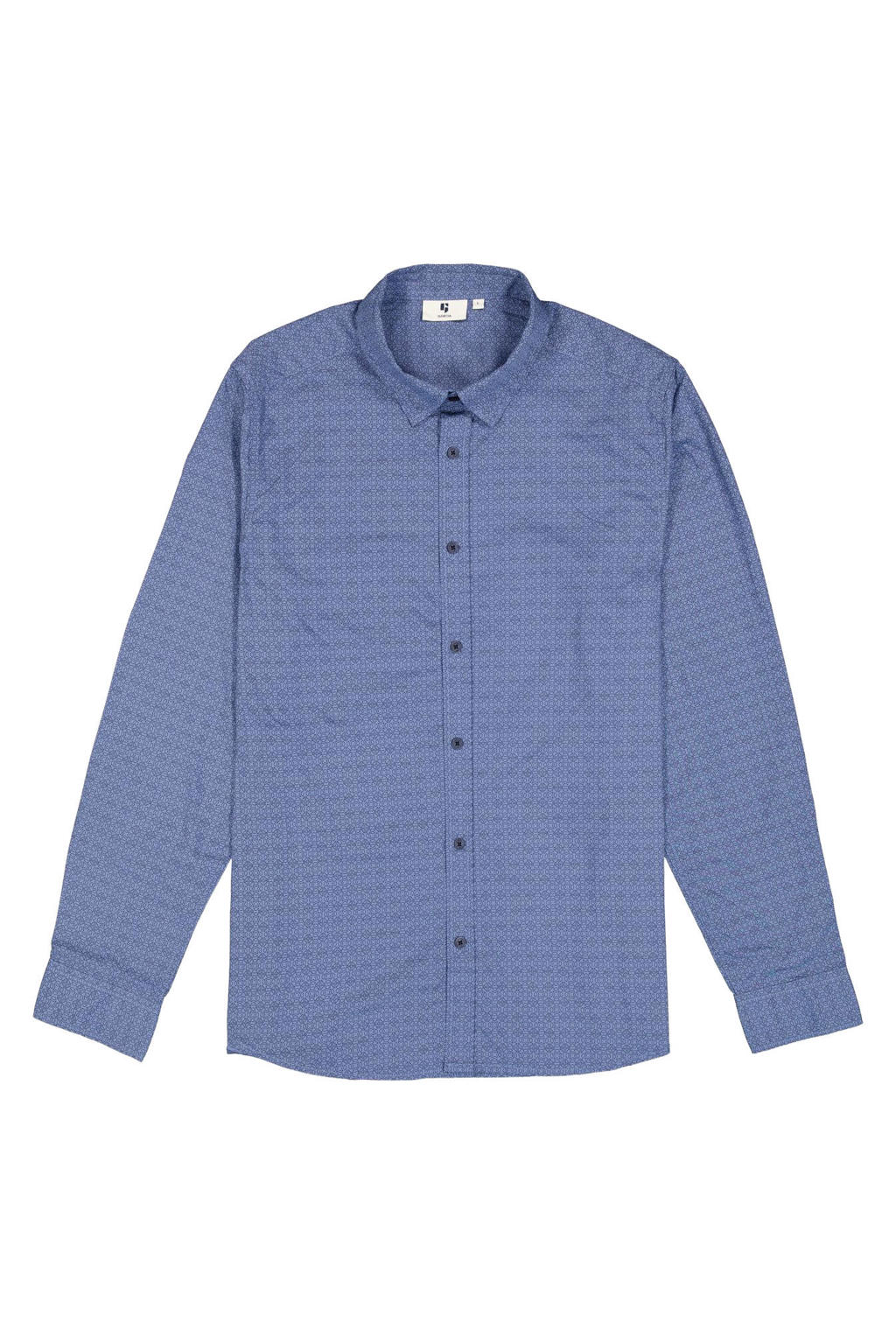 Blauwe heren Garcia regular fit casual overhemd van katoen met lange mouwen en klassieke kraag