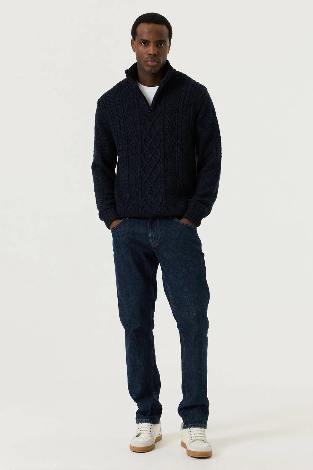 Garcia regular fit trui met kabels - donkerblauw
